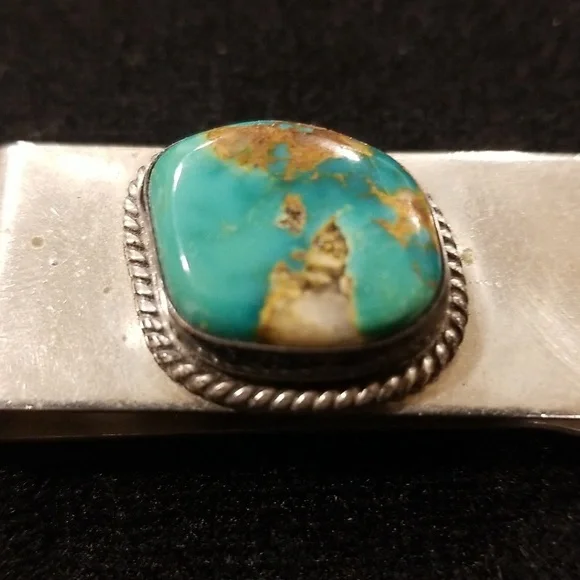 Navajo Old Pawn Sterling and Turquoise Money Clip. - Picture 3 of 4